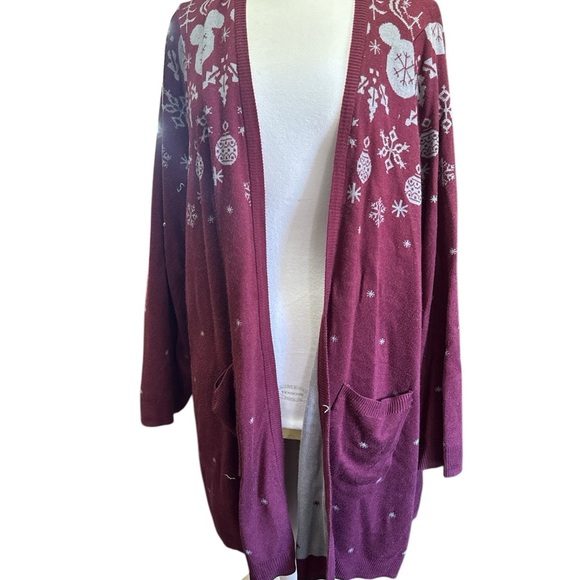 Women's Christmas Disney Maroon Cardigan Sweater - Picture 3 of 5